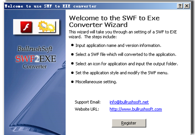 BULLRUSHSOFT SWF2EXE CONVERTER 2.01 برنامج تحويل الفلاش EXE الى SWF
